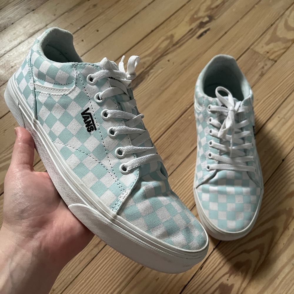 Vans Ward Sneakers Womens 11 Light Blue White Checkerboard Low Top Skate Shoes